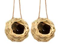 Fockety Nichoir à Oiseaux Suspendu, 2 Pièces, Maison de Nidification d'oiseaux Ronde Tissée en Forme de Boule, Cabane à Oiseaux Suspendue pour Jardin, Patio, Pelouse, Bureau