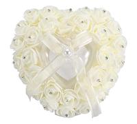 Fockety Oreiller D'anneau en Forme de Cœur, Porte-bague Romantique avec Décoration en, Matériau en PE Doux, Conception Légère Compacte pour la Cérémonie de Fiançailles (WHITE #02)