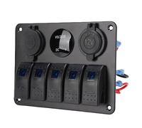 Fockety Panneau D'Interrupteurs à Bascule 5 Positions, Double Chargeur USB, Voltmètre Numérique, Prise 12 V avec Rétroéclairage Bleu, Disjoncteurs, Interrupteurs Marche/arrêt 5 Broches
