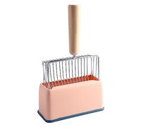 Fockety Pelle à Litière pour Chat, Pelle à Crottes en Métal avec Pelle Profonde et Long Manche, Pelle à Litière Tamisante pour Chaton avec Poignée en Bois et Base en ABS pour Un (Rose)