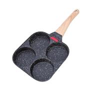 Fockety PoêLe à œUfs à 4 Compartiments, PoêLe AntiadhéSive Pour Petit-DéJeuner Avec Indicateur De TempéRature En Silicone Et PoignéE En Bois, Facile à Nettoyer, IdéAle Pour œUfs,