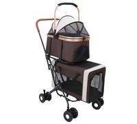 Fockety Poussette à Double Animale, Porteurs Détachables Légers Sac à Chat Extensible Sac de Porte-chat Pliable Poussette de Chien 4 Roues pour Animaux de compagnie.