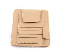 Fockety Sac à Lunettes avec Pince pour Visière de Voiture/Support de Lunettes, Support de Rangement pour Visière Compact pour Stylo, Carte, Billet de Banque - en Cuir PU - Beige/Orange pour Motif