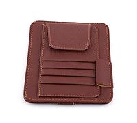 Fockety Sac à Lunettes avec Pince pour Visière de Voiture/Support de Lunettes, Support de Rangement pour Visière Compact pour Stylo, Carte, Billet de Banque - en Cuir PU - Beige/Orange pour Motif