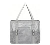 Fockety Sac de plage en filet pour femmes et hommes, grand sac fourre-tout de plage résistant au sable avec de multiples poches et une poche intérieure, pour les voyages en famille (GREY)