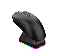 Fockety Souris de Jeu sans Fil avec Station de Chargement RVB, 7 Boutons Pratiques, Lumière RVB, Connexion à 3 Modes, Souris Macro Programmable, Souris sans Fil pour PC (Black)
