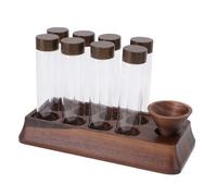 Fockety Tubes de Rangement de Grains de café à Dose à Dose, Tubes de Rangement de Grains de café avec Support en Bois en Noyer, Tas de 8 Pcs à Air Soupape en Verre Soupape D'échappement