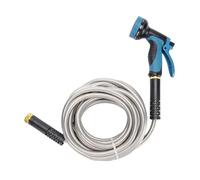 Fockety Tuyau d'arrosage, tuyau d'eau métallique en acier inoxydable de 7,5 m avec pulvérisateur, anti-enchevêtrement, flexible, léger et étanche pour le jardin et la pelouse