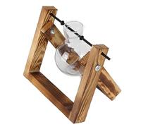 Fockety Vase en Verre Vintage pour Terrarium Végétal pour Décoration de Bureau à Domicile, Support en Bois de Style Rétro pour Salon, Chambre à Coucher, Cuisine, Bureau (Support rétro + Bouteille