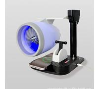 Fockety Ventilateur turbo de bureau créatif, 3 en 1, avec humidificateur, charge sans fil 15 W et feux arrière, vitesse réglable de 4 000 tr/min, en forme de moteur d'avion (lumière bleue)