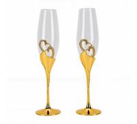 Fockety Verres à champagne, flûtes à champagne décorées d'un cœur sur le bord, 26 cm de long, idéales pour les mariages, fiançailles, anniversaires, fêtes du Nouvel An (Doré)
