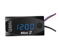 Fockety Voltmètre Numérique DC 12V 3 En 1 Étanche Thermomètre Horloge Voiture, Grand Affichage LED Anti Poussière Avec Cordon De 3,9 Pieds Pour Moto Lumière Bleue