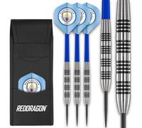 FOCO Fléchettes officiellement licenciées Manchester City FC avec 24 g de fléchettes Red Dragon à 80 % de tungstène - incluant tiges de fléchettes et porte-fléchettes - Accessoires de fléchettes