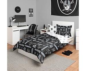 FOCO Las Vegas Raiders Parure de lit 5 pièces (Couette, Haut, Drap Plat et 2 Couvre-oreillers) - Twin