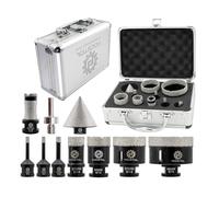 FOCSTOL Foret Diamant Carrelage Kit - 10 pièces (6/6/8/25/35/50/68mm+20mm Fraise+50mm Mèches Chanfrein Biseautées+Adaptateur Hexagonal) Scie Cloche Diamantée pour Porcelaine Carrelage Marbre Granit