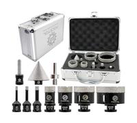 FOCSTOL Foret Diamant Carrelage Kit - 10 pièces (6/8/10/25/35/50/68mm+10mm Fraise+50mm Mèches Chanfrein Biseautées+Adaptateur Hexagonal) Scie Cloche Diamantée pour Porcelaine Carrelage Marbre Granit