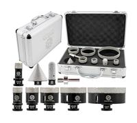 FOCSTOL Foret Diamant Carrelage Kit - 8 pièces (20/25/35/50/68/100mm+20mm Fraise+50mm Mèches Chanfrein Biseautées+Adaptateur) Scie Cloche Diamantée pour Porcelaine Carrelage Marbre Granit