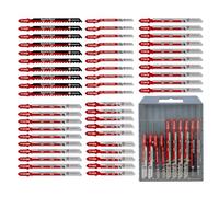 FOCSTOL Lames de Scie Sauteuse - 50 Pièces HSS/HCS Jeu de Lames Scie Sauteuse à Tige en T avec Coffret de Rangement pour Couper Métal, Bois, Plastique (T118A, T118B, T101AO, T101B, T101BR, T144D)