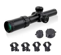 FOCUHUNTER 1.5-6X24 Télescope Compact avec 4 Anneaux de Montage, 30mm Verre de Visée, Résistant aux Chocs 1/2 MOA 5 Niveaux de Réticule Rouge ou Vert Optique, Monoculaire Entièrement Vert Multicouche