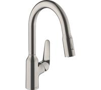 hansgrohe Focus Robinet de cuisine M42 180 2jet 71821800 avec douchette extractible, plage de rotation 360°, aspect inox