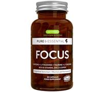 Focus - Nootropique pour Booster Mémoire, Concentration, L-Théanine, L-Tyrosine, Taurine & 200 mg de Caféine. Vitamines-B Bioactives, Zinc & Cuivre, Clarté, Vivacité & Énergie Mentale, 60 Capsules