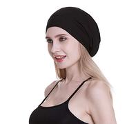 FocusCare Bonnet de Nuit doublé de Satin de Soie, intérieur 19 mm, 100% Soie de bulberlerie, extérieur en Viscose de Bambou Naturel, Respirant pour Les Cheveux, Noir, Taille Unique