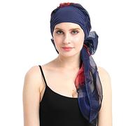 FocusCare la Chimio écharpe Facile Cravate Bambou Garnis Turban Hat aux Patients atteints de Cancer,bleu,Taille unique
