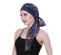 FocusCare la tête est déjà noué coiffures Turban des Cadeaux pour Une chimiothérapie Cancer Patients médecine Bandana,Fleur jaune marine,Taille unique