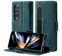 Focusor Coque pour Samsung Galaxy Z Fold 4 avec Porte S-Pen, Housse PU Magnétique Flip Portefeuille, Emplacement Carte [RFID], Etui Premium en Cuir Antichoc, Bleu