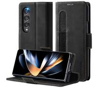 Focusor Coque pour Samsung Galaxy Z Fold 4 avec Porte S-Pen, Housse PU Magnétique Flip Portefeuille, Emplacement Carte [RFID], Etui Premium en Cuir Antichoc, Noir