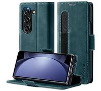 Focusor Coque pour Samsung Galaxy Z Fold 5 avec Porte S-Pen, Housse PU Magnétique Flip Portefeuille, Emplacement Carte [RFID], Etui Premium en Cuir Antichoc, Bleu