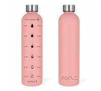 FOCUZ Bouteille motivante 1 l [Fire] avec marqueur de temps motivant, gourde 1 l, 1 l - Anti-fuite, sans BPA, passe au lave-vaisselle, convient aux boissons gazeuses