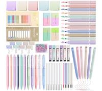 Focxoio Lot de 120 Fournitures Scolaires Esthétiques avec 12 Surligneurs Pastel, 5 Stylos Gel noirs, 6 Stylos Gel de couleur, 6 Porte-mines, pour adolescentes, filles,école, bureau