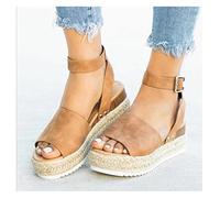 Sandales Espadrilles pour Femmes Bride à la Cheville Boucle Sandale compensée Sandales à Plateforme à Bout Ouvert (Color : Brown, Size : 37 EU)