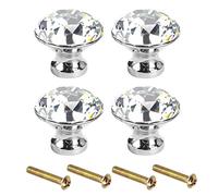 Fodlon Boutons de Meuble Cristal 4pcs Poignée Meuble Cuisine Vintage Bouton de Porte Diamant 3cm de Diameter Poignée Meuble Enfant Armoire Tiroir Cabinet Coiffeuse, avec 4 Vis