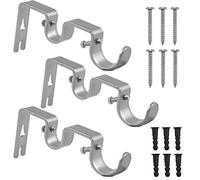Fodlon Lot de 3 supports de tringle à rideaux réglables en métal avec vis et perçage (argent)