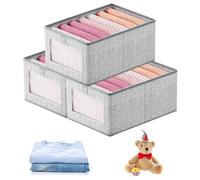 Fodlon Organisateur Armoire Vetement, 3 Pièces Organisateur de Tiroir Pliable, Boite de Rangement Dressing avec Poignée, 40x30x20cm/36x25x20cm, Jeans Boîte de Rangement pour armoire, chambre