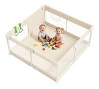 Fodoss Beige Parc Bebe 120 × 120cm - Petit Parc Enfant Maille Respirante Parc de Jeux Bébé Pour Petits Appartements Park Bebe
