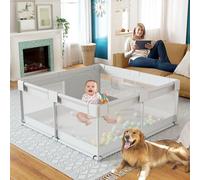 Fodoss Parc Bébé 120x120 Cm, Parc Bébé Avec 2 Anneaux, Structure Stable Et Anti-Basculement, Idéal Salon Et Chambre