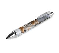 FodPand 1 stylo à bille rechargeable tigre de Sibérie noir, pointe fine de 0,5 mm, écriture lisse, séchage rapide, prise en main confortable, rétractable et format de poche pour journal, prise de