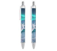 FodPand Arctic Fox Lot de 2 stylos à bille rechargeables à pointe fine de 0,5 mm pour écriture lisse, séchage rapide, prise en main confortable, rétractables et format de poche pour journal, prise de