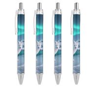 FodPand Arctic Fox Lot de 4 stylos à bille rechargeables à pointe fine de 0,5 mm pour écriture lisse, séchage rapide, prise en main confortable, rétractables et format de poche pour journal, prise de