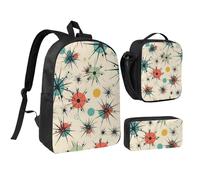 FodPand Atomic Stars Lot de 3 sacs à dos pour ordinateur portable de 43,2 cm avec sac à déjeuner, boîte à déjeuner isotherme, pochette à monnaie de grande capacité, cadeau personnalisé