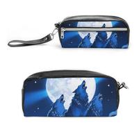 FodPand Blue Wolf Moon Mini trousse de maquillage avec poignée - 20 x 10 x 5,3 cm en cuir synthétique durable, imperméable, grande capacité pour bureau, voyage