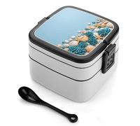 FodPand Boîte à bento double couche avec cuillère, récipient à déjeuner étanche de 1 000 ml - Compartiments divisés et poignée de transport facile - Boîte à déjeuner d'été en coquillages d'océan pour