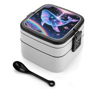 FodPand Boîte à bento double couche avec cuillère, récipient à déjeuner étanche de 1000 ml - Compartiments divisés et poignée de transport facile - Boîte à déjeuner science-fiction baleine pour bureau