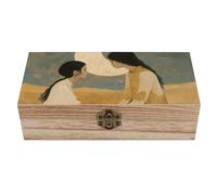 FodPand Boîte de rangement en bois de 20,3 x 10,2 cm, boîtes à souvenirs vintage avec couvercle, boîte à souvenirs avec deux femmes dans le désert pour bijoux, photos, décoration élégante pour la