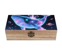 FodPand Boîte de rangement en bois de 20,3 x 10,2 cm, boîtes à souvenirs vintage avec couvercle, boîte à souvenirs de science-fiction baleine pour bijoux, photos - Élégante décoration de maison et de