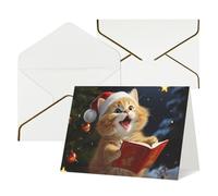 FodPand Cartes de vœux avec enveloppes, cartes d'anniversaire 11,4 x 15,2 cm, carte d'encouragement à moitié pliée, cartes postales amusantes, motif chat mignon chantant des chants de Noël, carte
