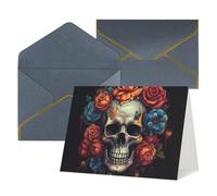 FodPand Cartes de vœux d'anniversaire avec enveloppes, 11,4 x 15,2 cm, carte d'encouragement à moitié pliée, cartes postales amusantes avec tête de mort entourée de fleurs, carte d'invitation vierge
